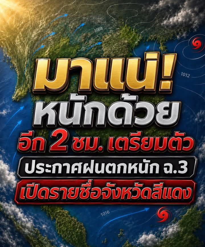 ด่วน! กรมอุตุฯ ประกาศฉบับที่ 3 เตือนฝนหนัก เปิดรายชื่อจังหวัดสีแดง