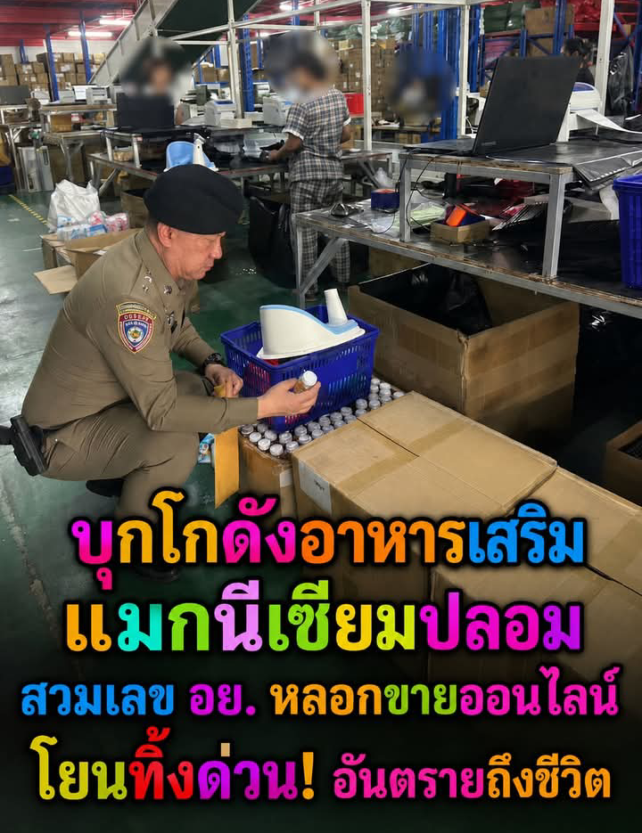 🚨 บุกทลายโกดังอาหารเสริม! พบแมกนีเซียมสวมเลข อย. ปลอม ขายเกลื่อนออนไลน์ ยึดของกลางมูลค่ากว่า 2 ล้านบาท