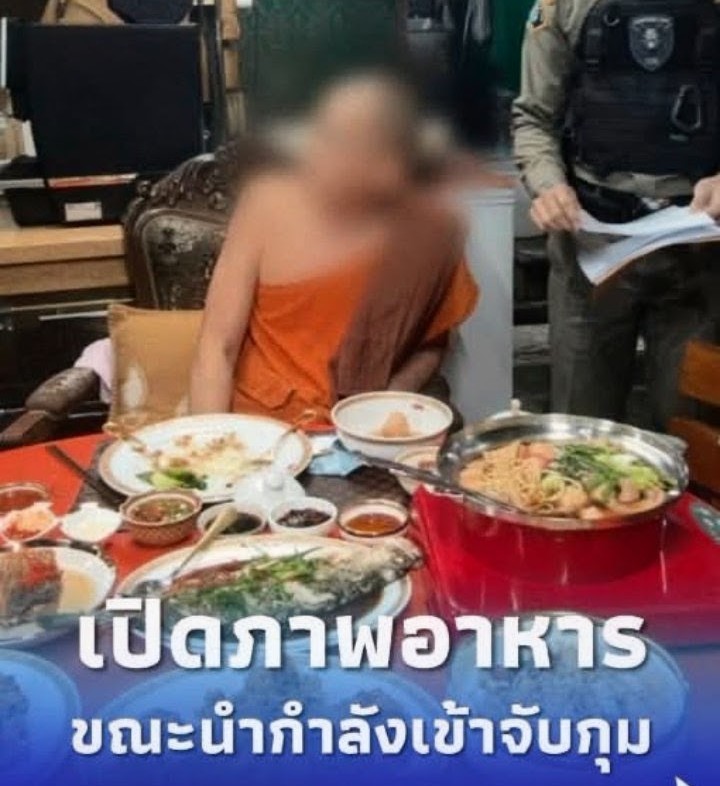 เปิดภาพเมนูอาหารบนโต๊ะ ขณะนำกำลังเข้าจับกุม เจ้าอาวาสวัดดัง